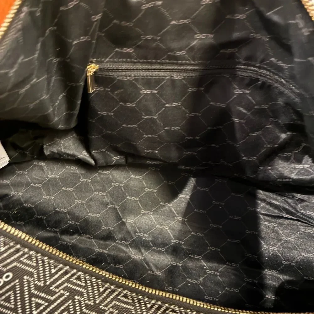 NWOT Aldo Black White Luggage Monogram Signature Weekender Duffle Bag Carry on